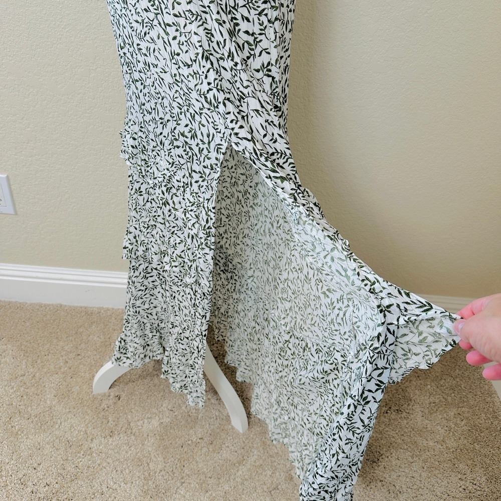Hello‎ Molly Strapless Maxi Dress Womens S White Green Leaf Print Ruffle Resort - Picture 7 of 10